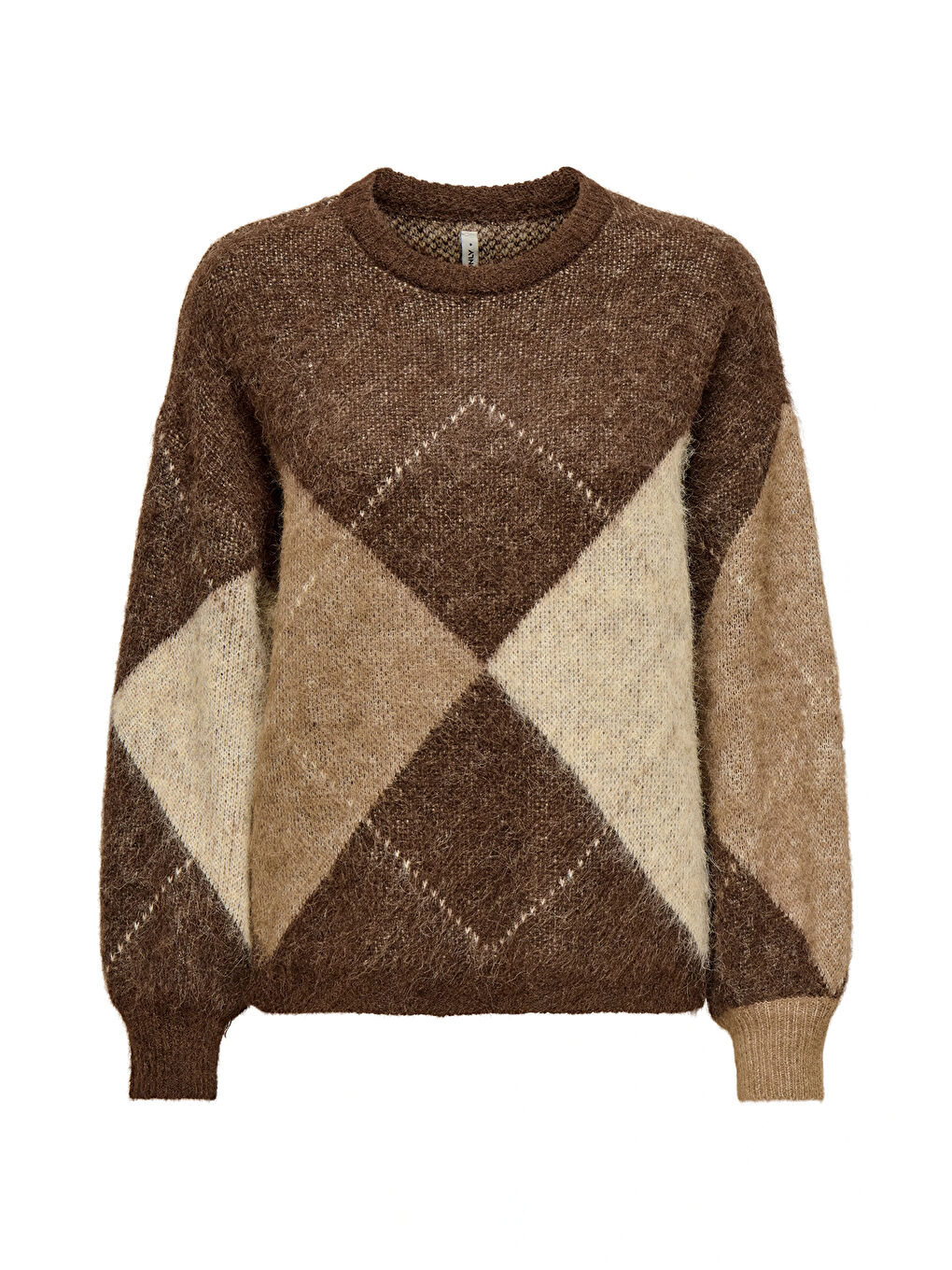 Kahverengi Onlnoeme Baklava Desenli Yün Karışımlı Regular Fit Örme Kazak 15353226-4