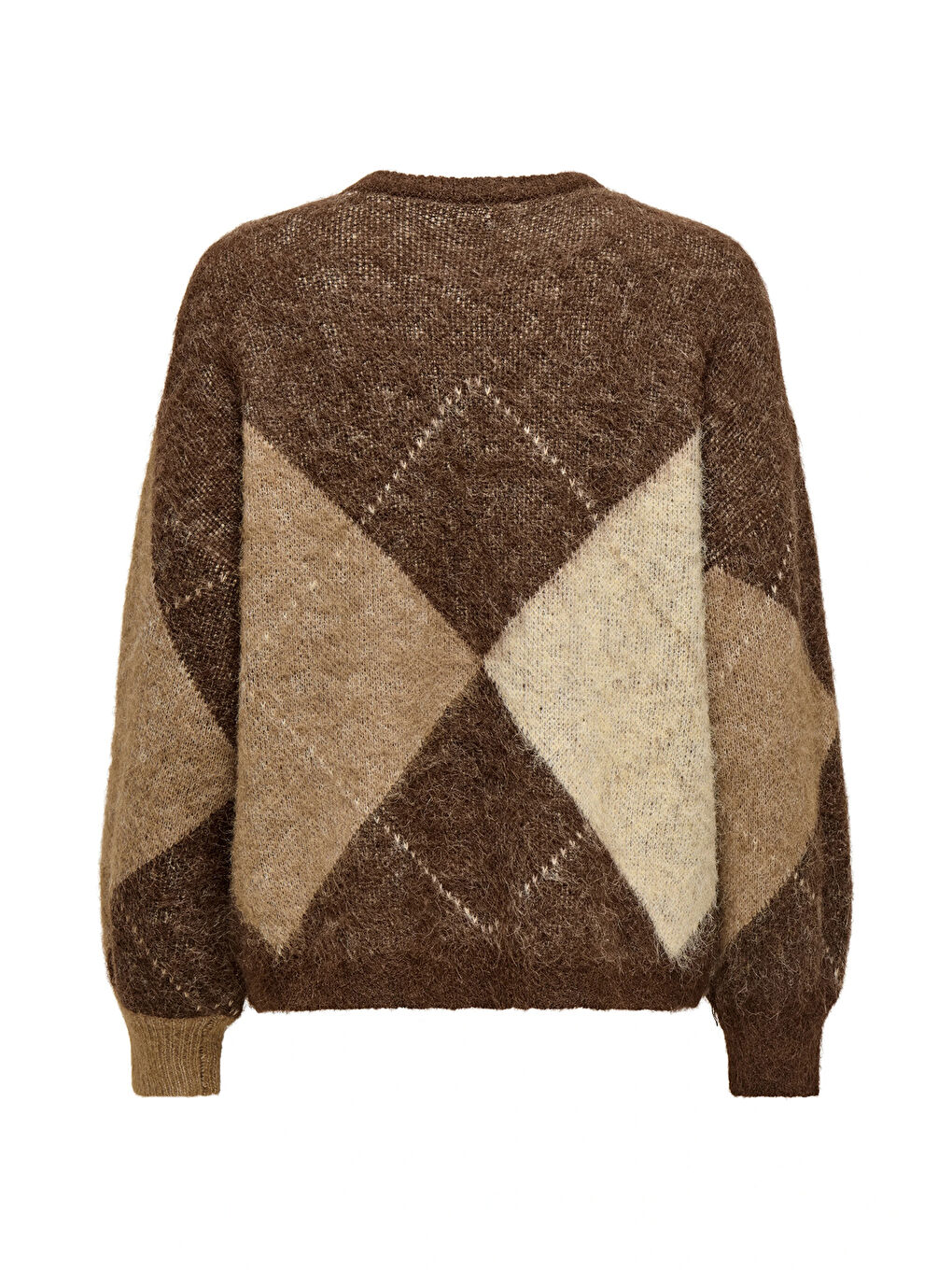 Kahverengi Onlnoeme Baklava Desenli Yün Karışımlı Regular Fit Örme Kazak 15353226-5