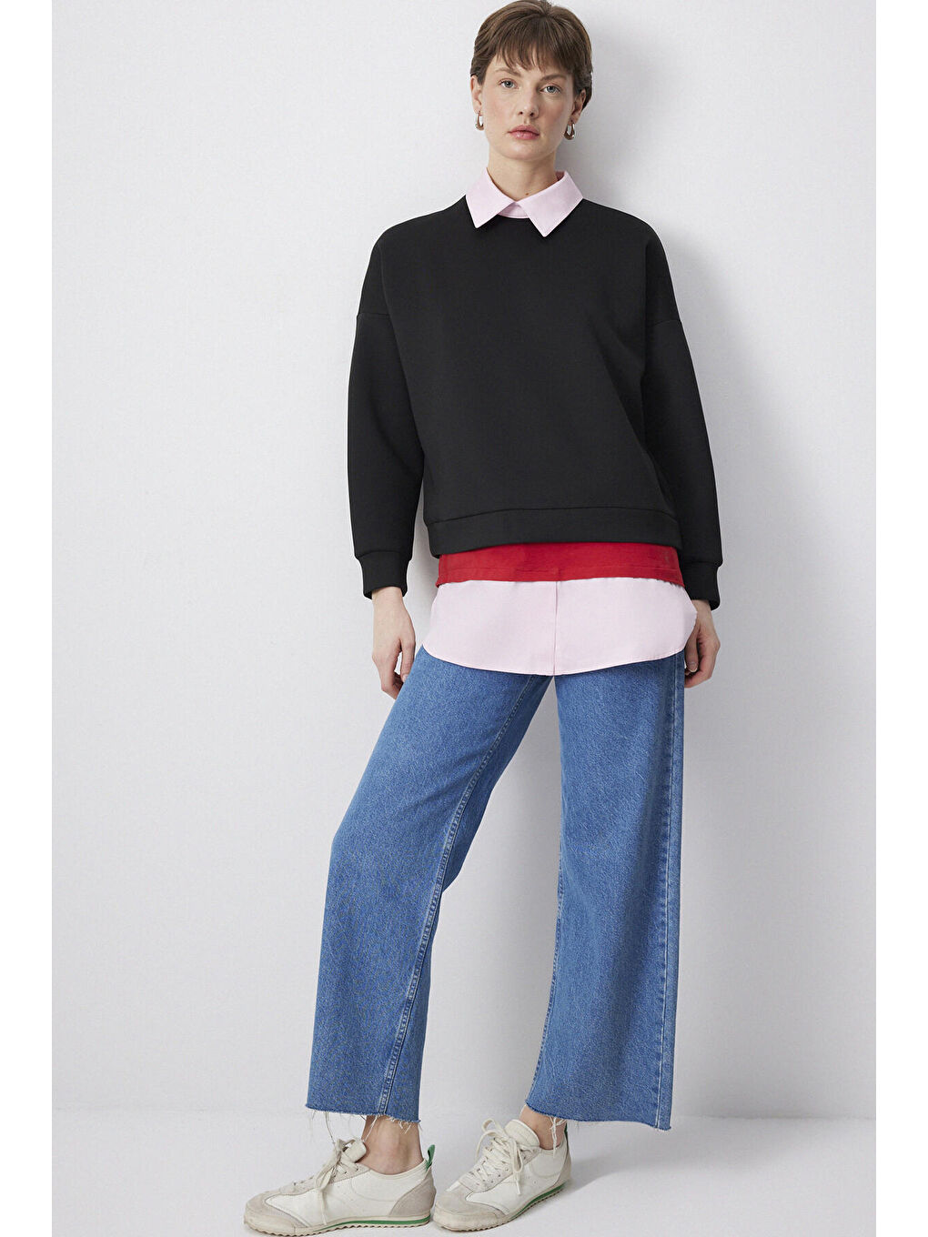 Siyah Gömlek Yaka Scuba Sweatshırt-1