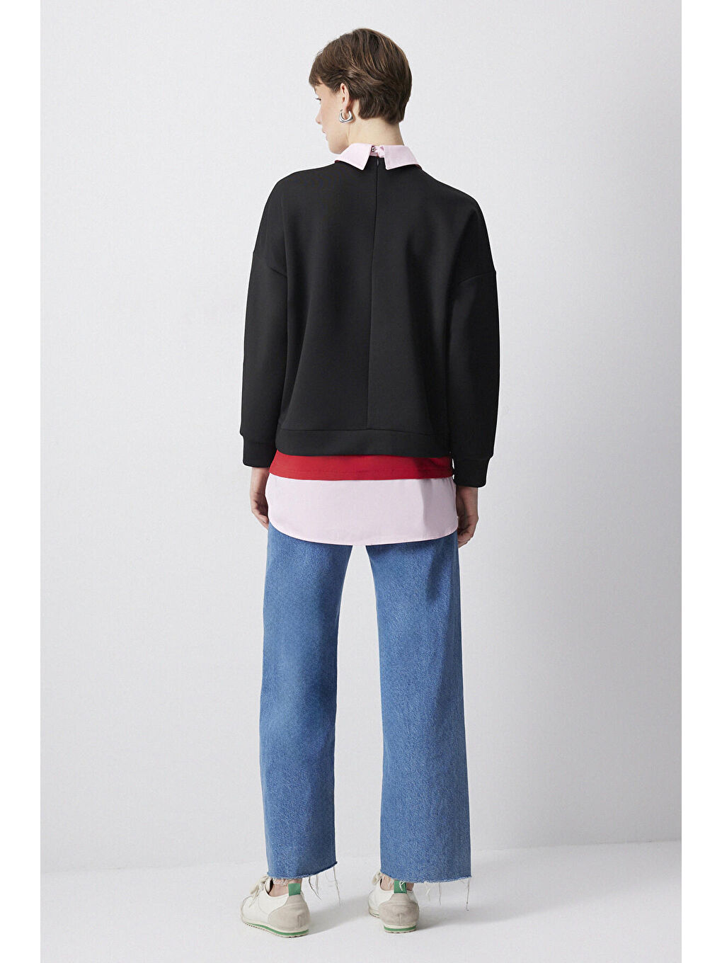 Siyah Gömlek Yaka Scuba Sweatshırt-3