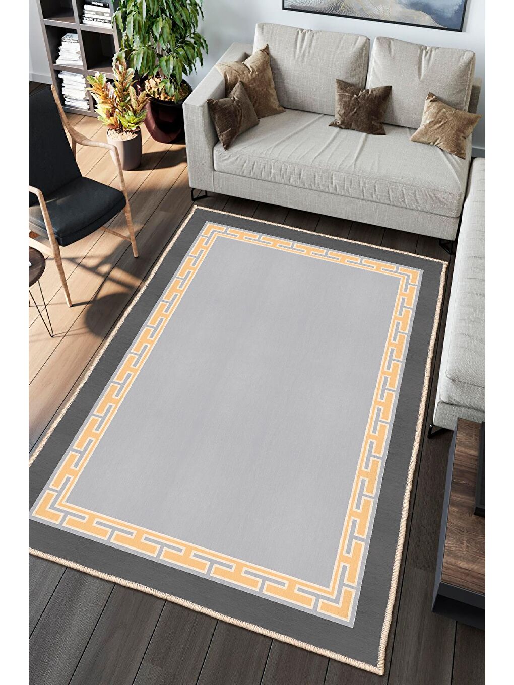 Gri Dekoratif Özel Tasarım Modern Halısı 60x100 cm-1