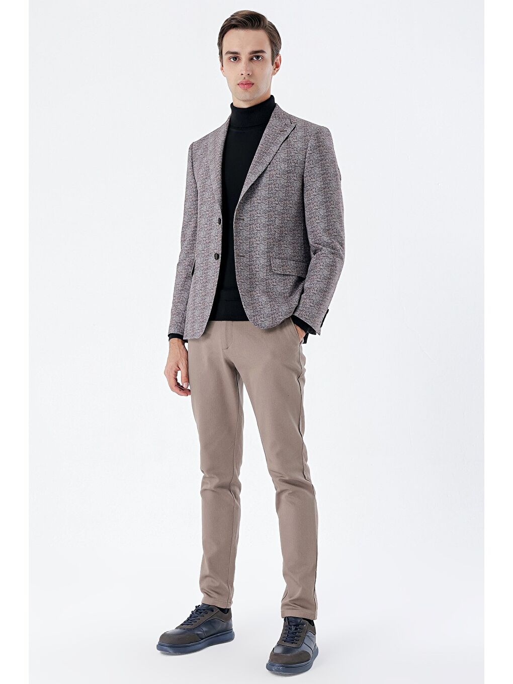 Koyu Kahverengi Ekoseli Örme Kırlangıç Yaka Çift Yırtmaç 6 Drop Slim Fit Klasik Ceket 1002235110-4