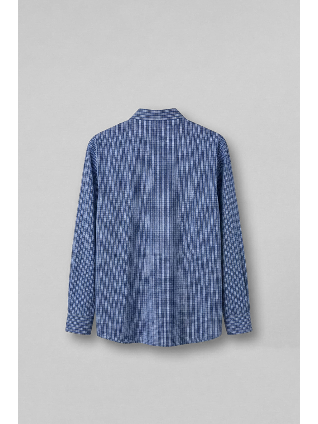 Erkek Relaxed Fit %100 Pamuk Uzun Kollu Kareli Gömlek Mavi-1