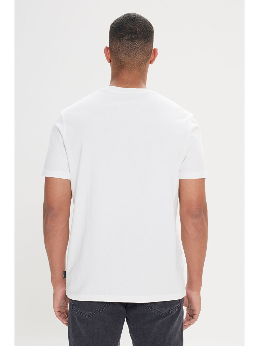 Erkek Ekru Comfort Fit Rahat Kesim Bisiklet Yaka %100 Pamuk Flamlı Tişört-3