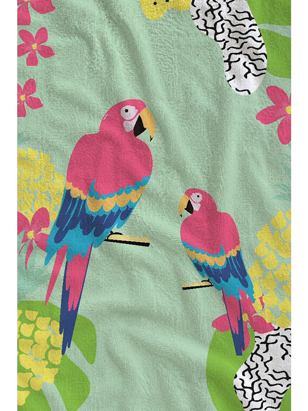 Yeşil Tropikal Flamingo Ve Çiçek Desenli 70x150 Cm Dijital Baskılı Plaj Ve Banyo Havlusu-1