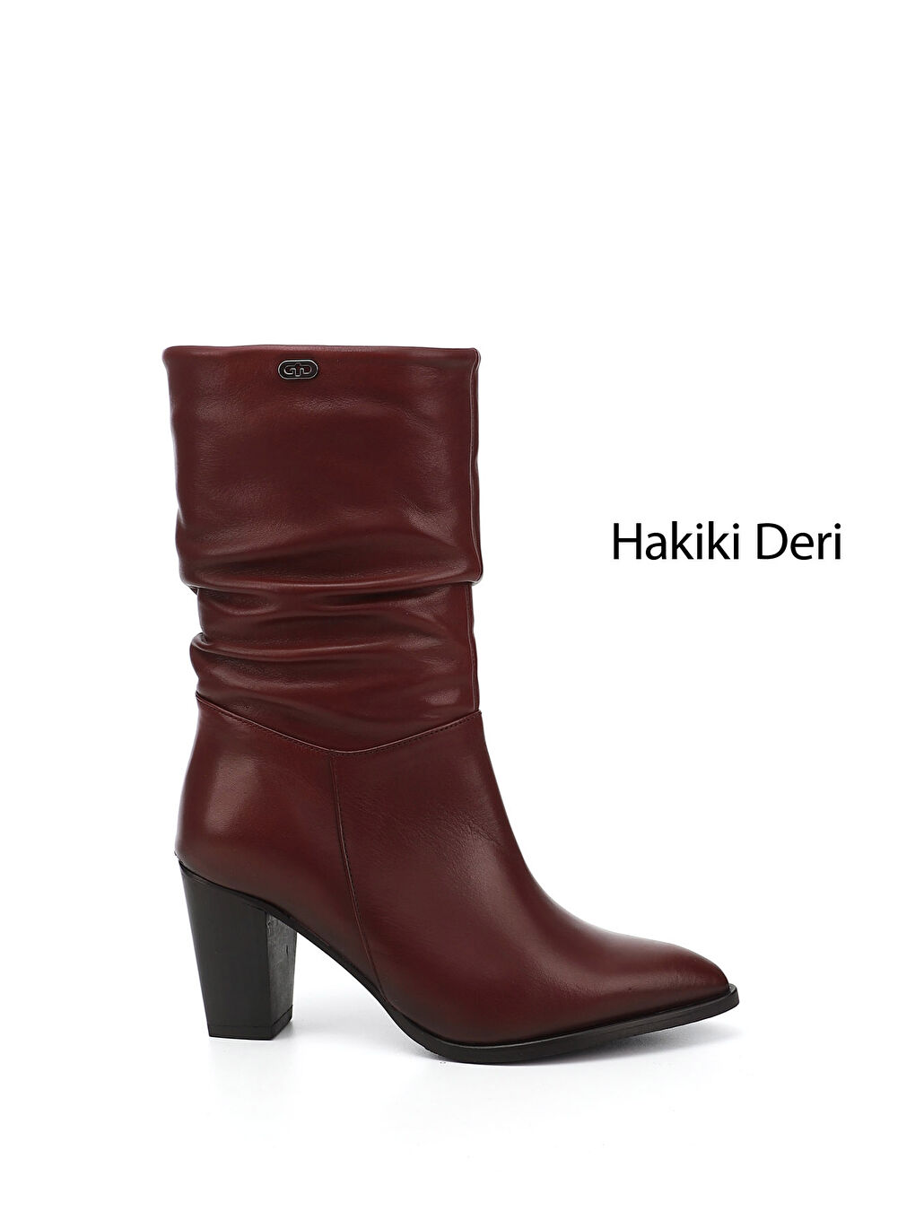 Bordo Kadın BORDO Sivri Burun Körüklü Kalın Topuklu Hakiki Deri Çizme