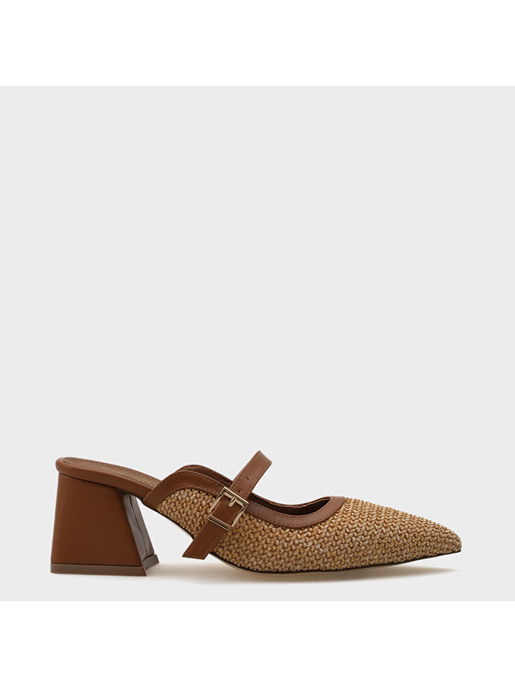 Kahverengi Nena Hakiki Deri Sivri Burunlu Hasır Burnu Kapalı Kadın Terlik