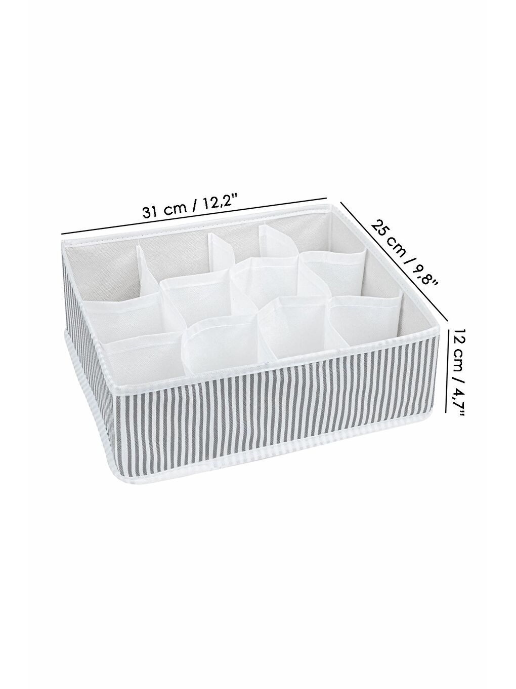 Gri 12 Bölmeli Çekmece İçi Düzenleyici Çok Amaçlı Dolap Düzenleyici Çamaşır Çorap Organizer 31x25x12cm