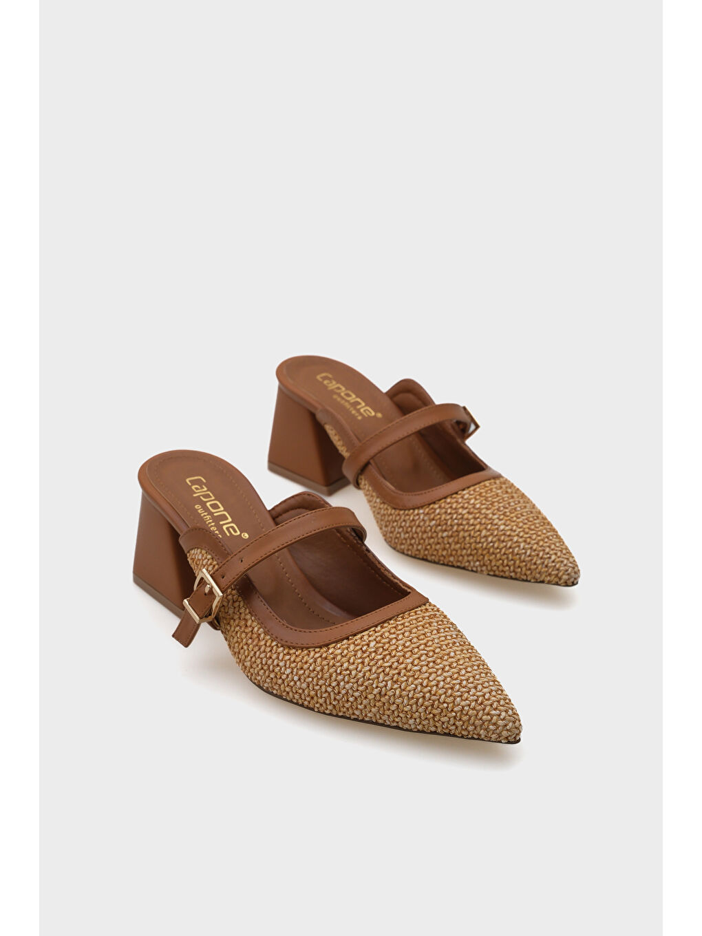 Kahverengi Nena Hakiki Deri Sivri Burunlu Hasır Burnu Kapalı Kadın Terlik-1