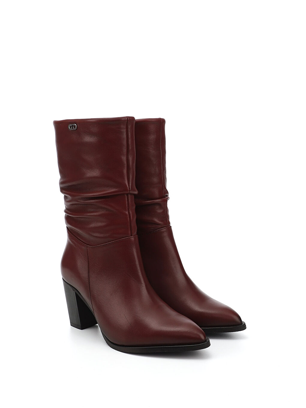 Bordo Kadın BORDO Sivri Burun Körüklü Kalın Topuklu Hakiki Deri Çizme-1