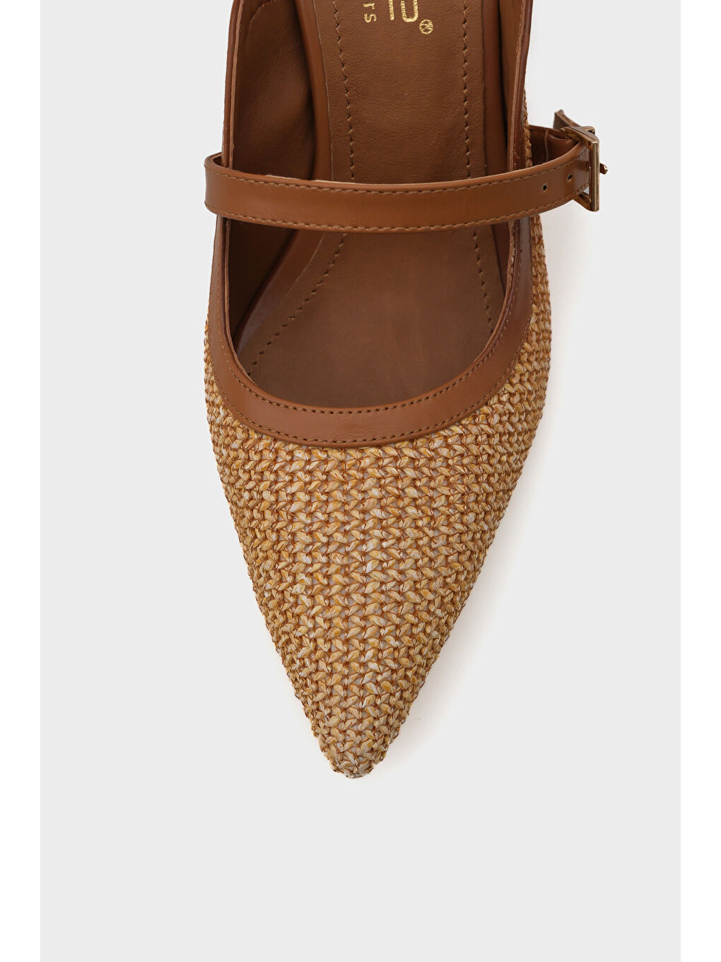 Kahverengi Nena Hakiki Deri Sivri Burunlu Hasır Burnu Kapalı Kadın Terlik-2