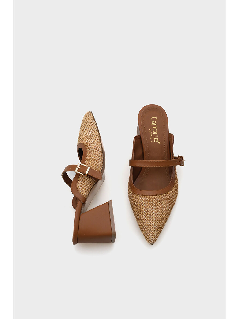 Kahverengi Nena Hakiki Deri Sivri Burunlu Hasır Burnu Kapalı Kadın Terlik-4