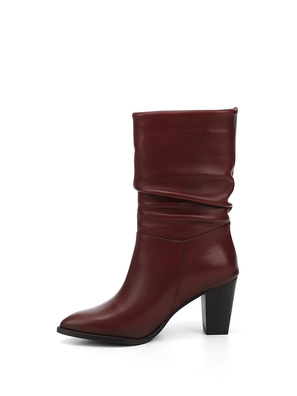 Bordo Kadın BORDO Sivri Burun Körüklü Kalın Topuklu Hakiki Deri Çizme-2