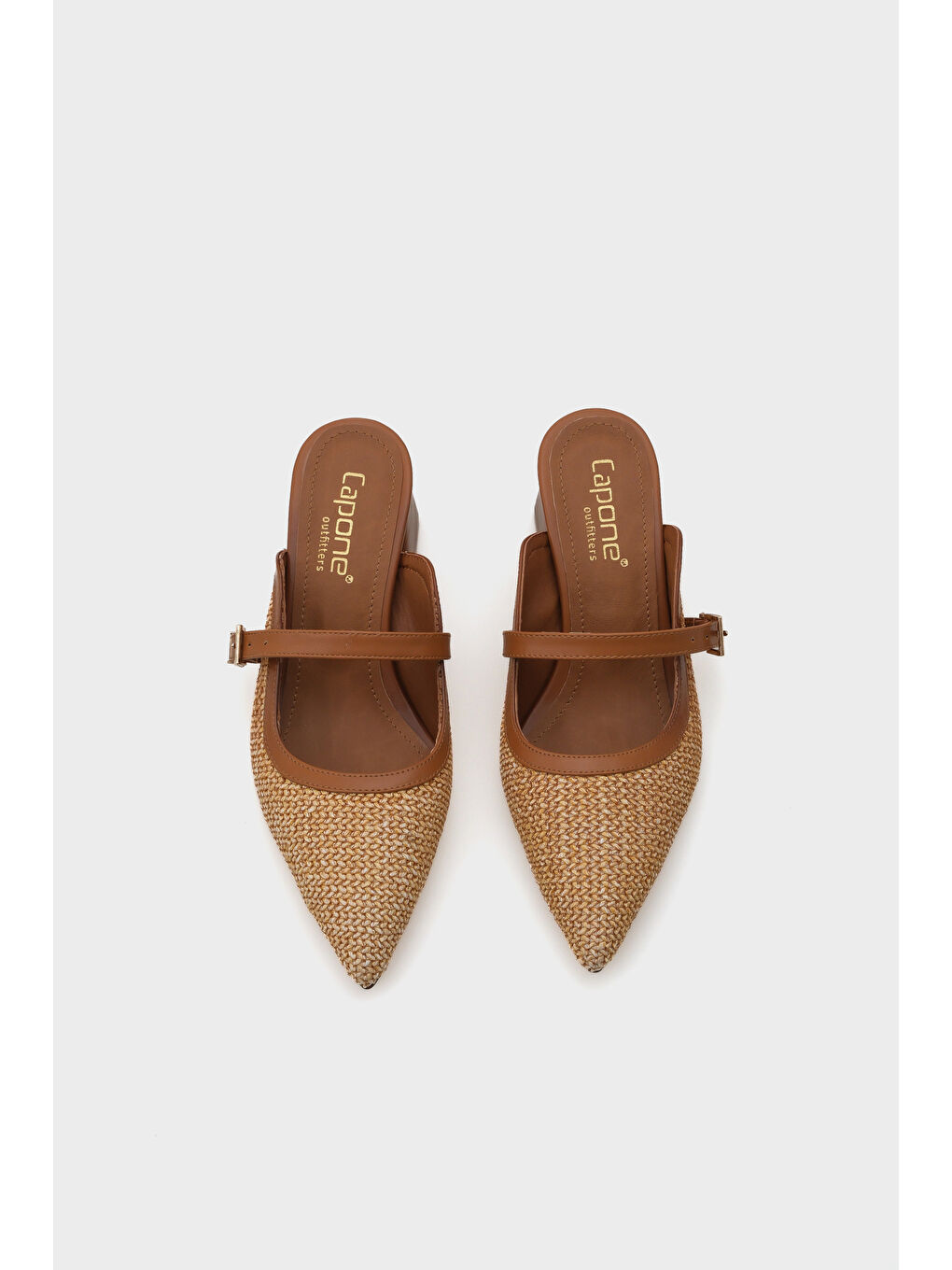 Kahverengi Nena Hakiki Deri Sivri Burunlu Hasır Burnu Kapalı Kadın Terlik-5