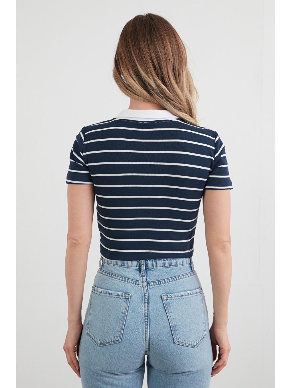 Lacivert Çizgili polo Yaka Tişört-3