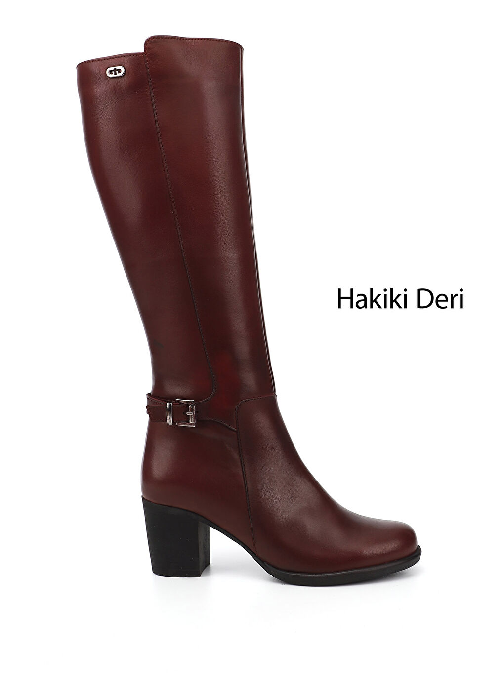 Bordo Kadın BORDO Fermuarlı Kalın Topuklu Hakiki Deri Çizme