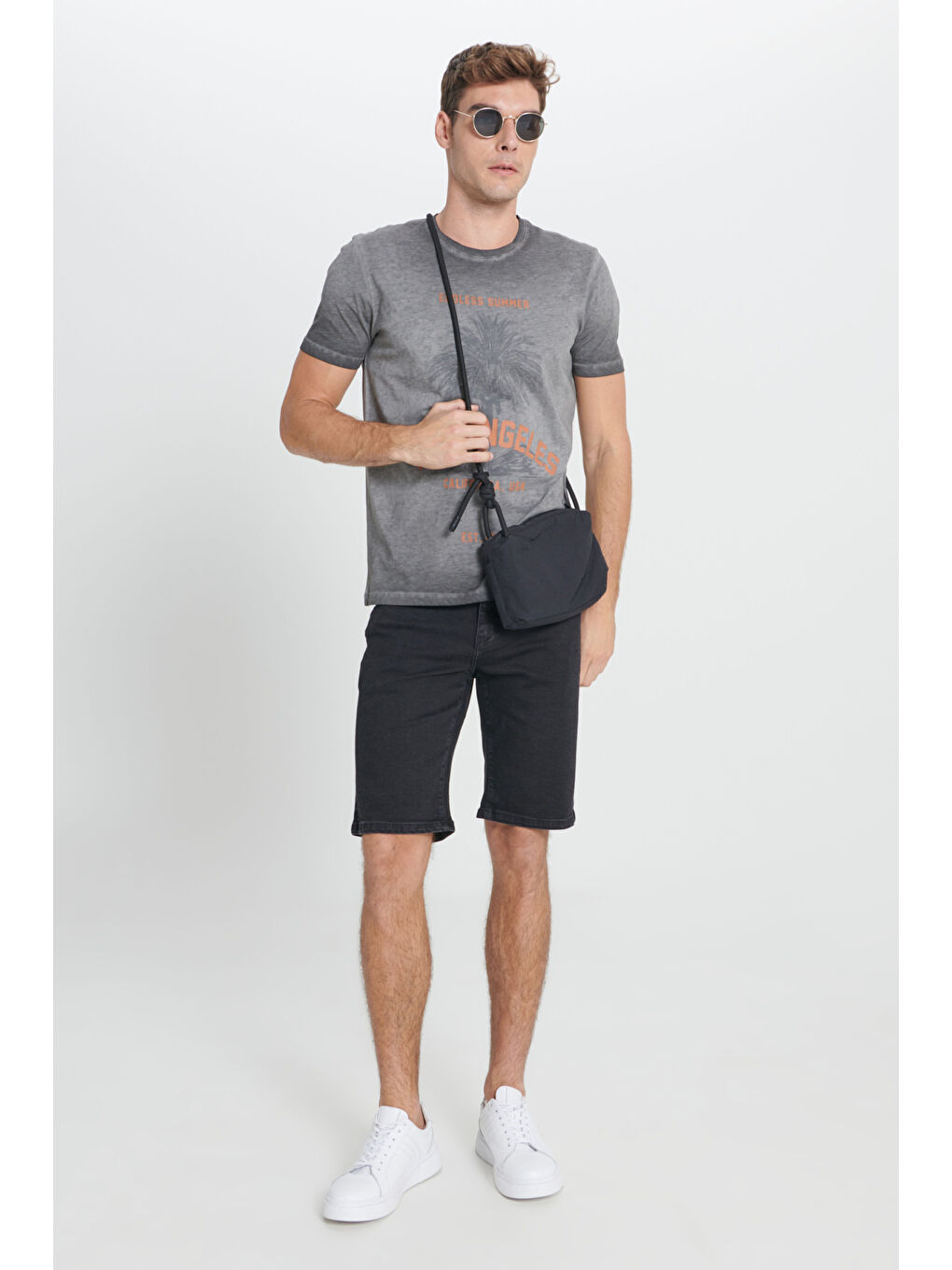 Erkek Antrasit Standart Fit Normal Kesim %100 Pamuk Flamlı Bisiklet Yaka Tişört-1