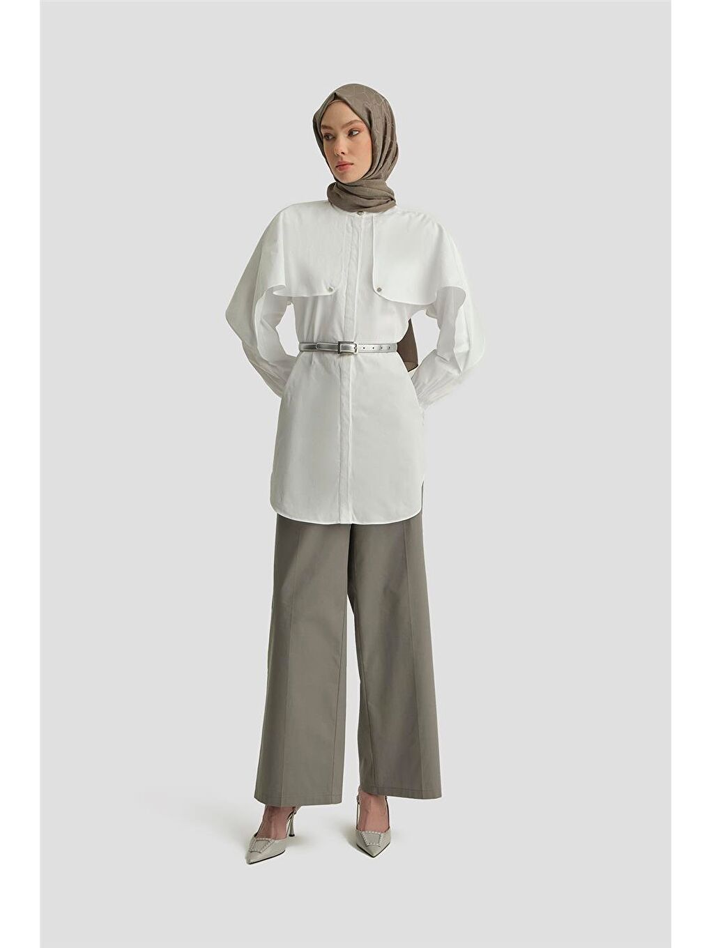 Pelerin Detaylı Pamuk Tunik 25Y4606 Beyaz-1