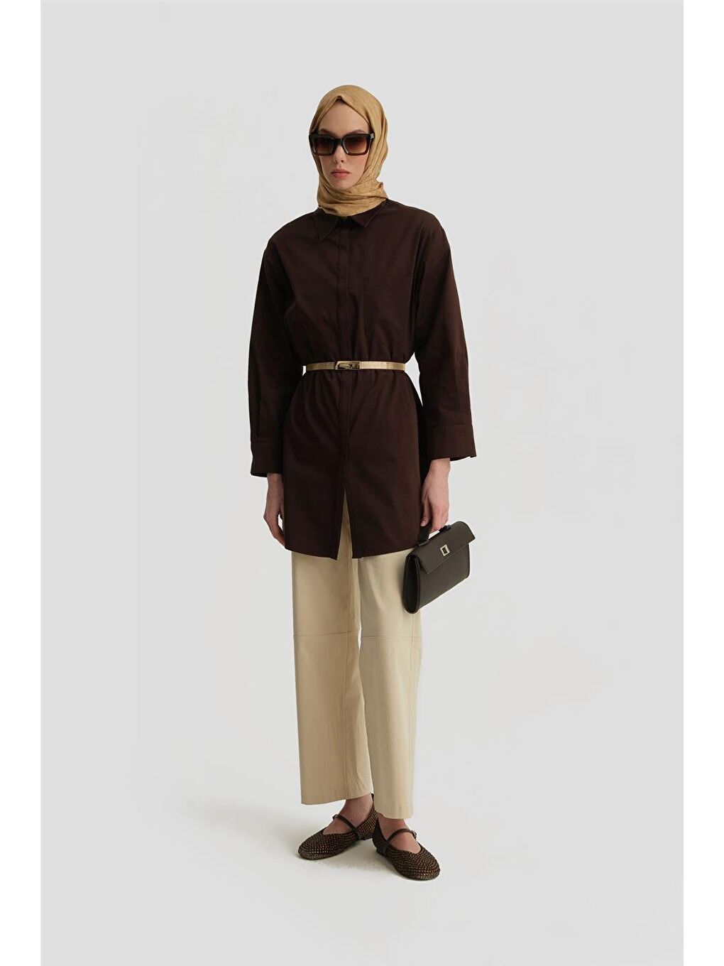 Varak Baskılı Tunik 25Y4601 Kahverengi