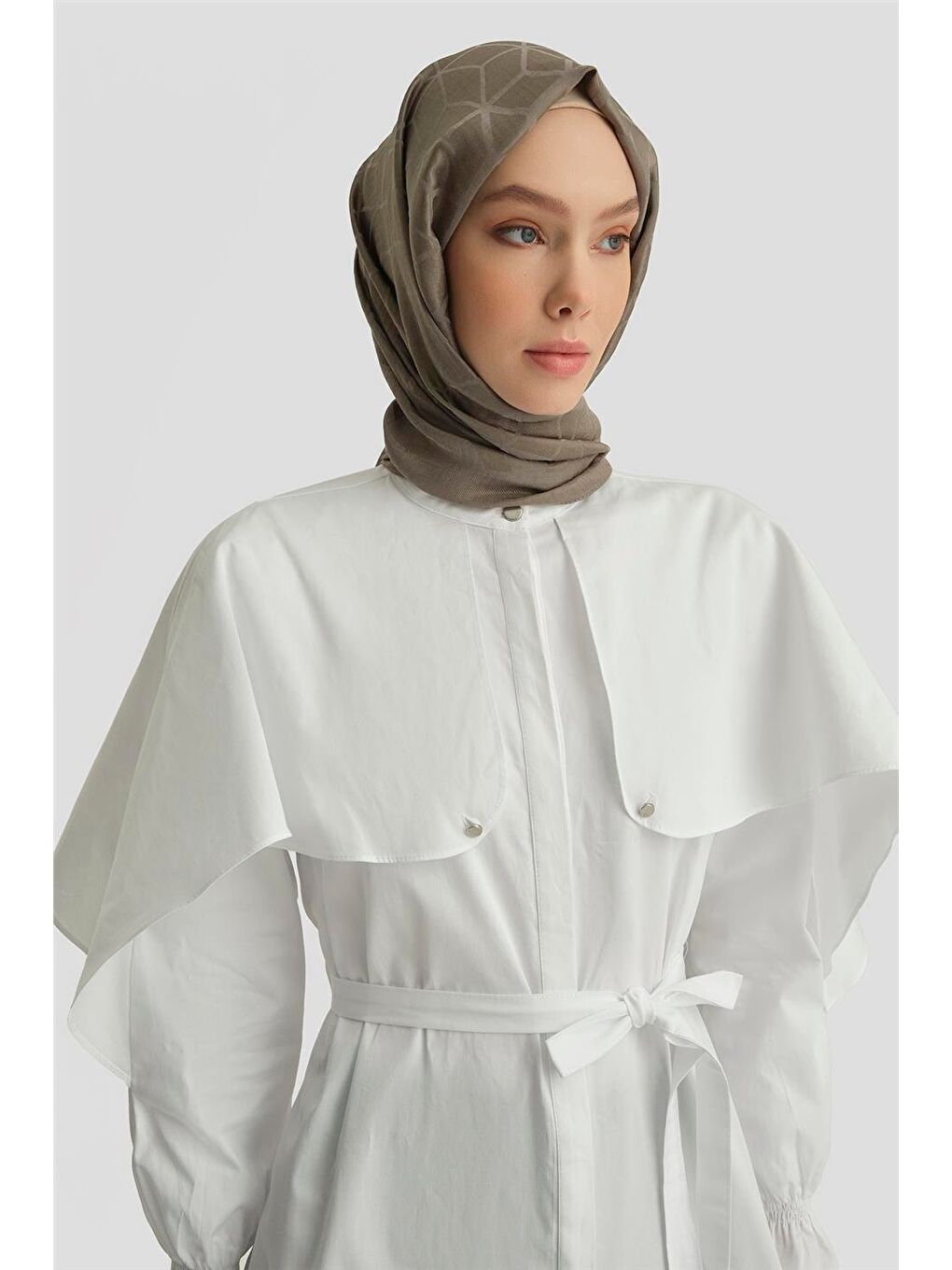 Pelerin Detaylı Pamuk Tunik 25Y4606 Beyaz-3