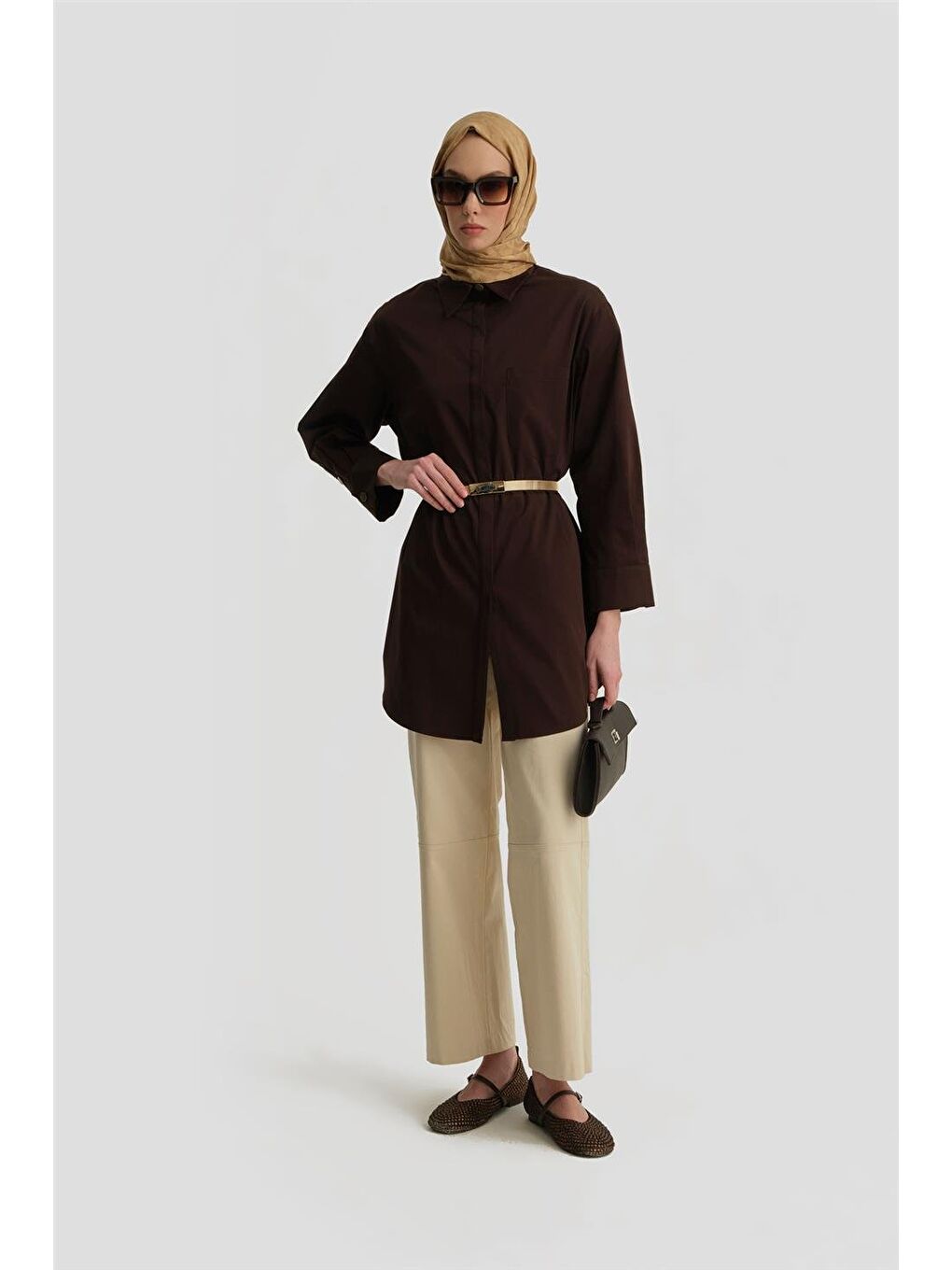 Varak Baskılı Tunik 25Y4601 Kahverengi-1