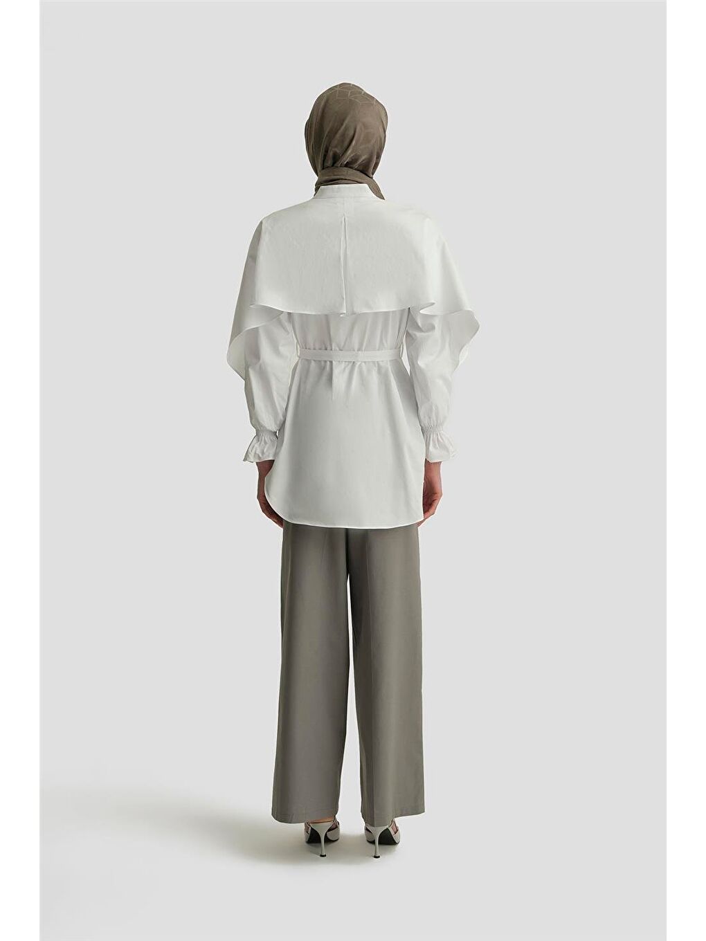 Pelerin Detaylı Pamuk Tunik 25Y4606 Beyaz-4