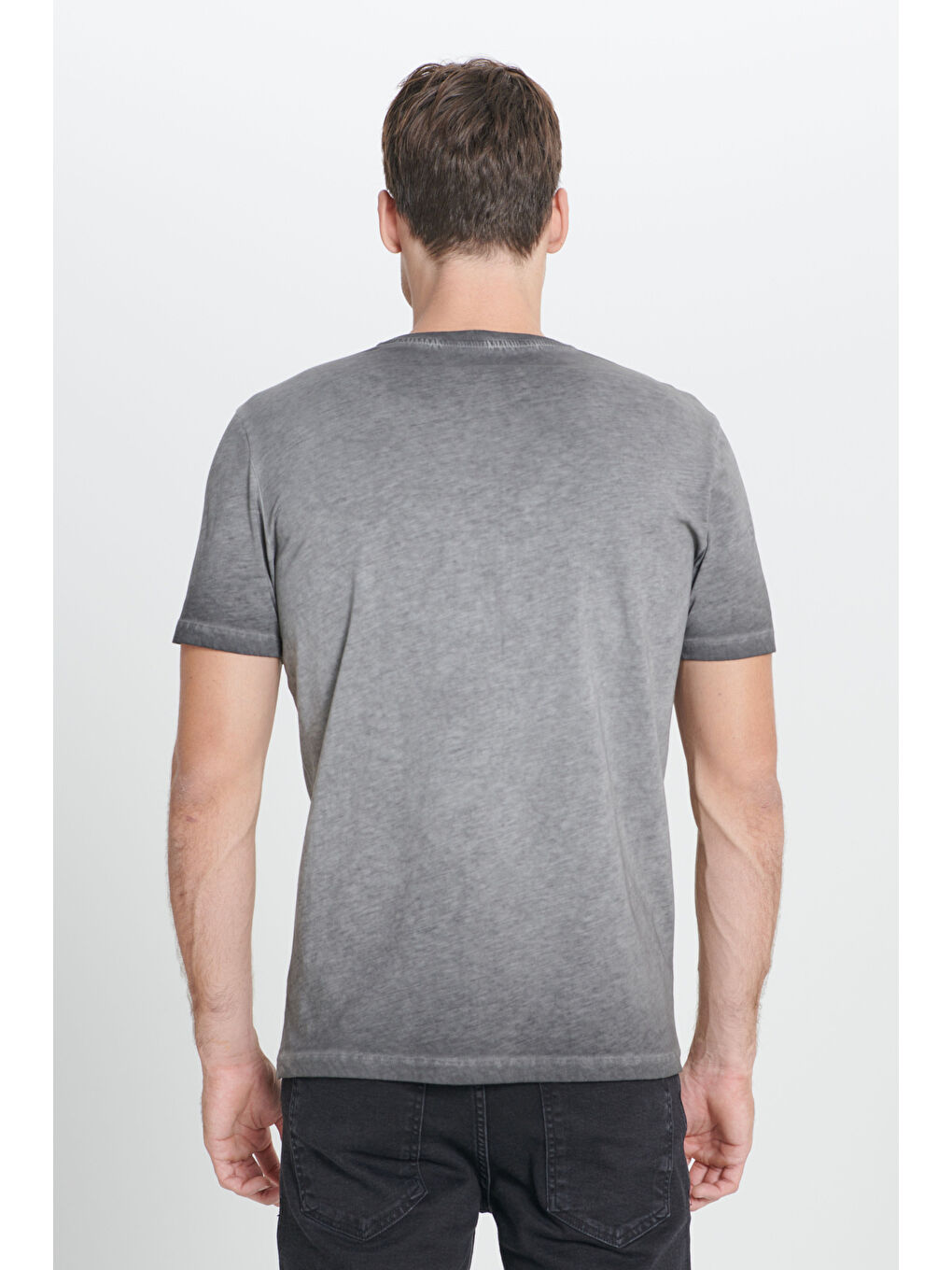 Erkek Antrasit Standart Fit Normal Kesim %100 Pamuk Flamlı Bisiklet Yaka Tişört-4