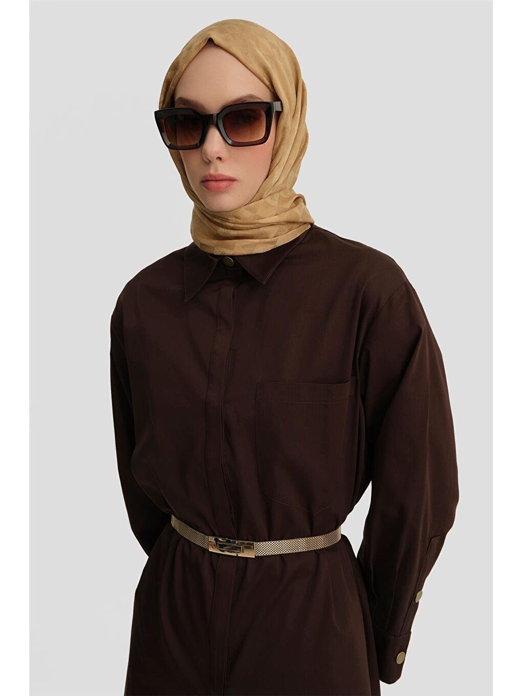 Varak Baskılı Tunik 25Y4601 Kahverengi-2