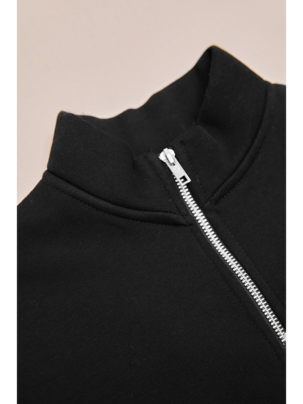 Siyah 3 İplik Yarım Fermuarlı Dik Yaka Kız Çocuk Sweatshirt-3