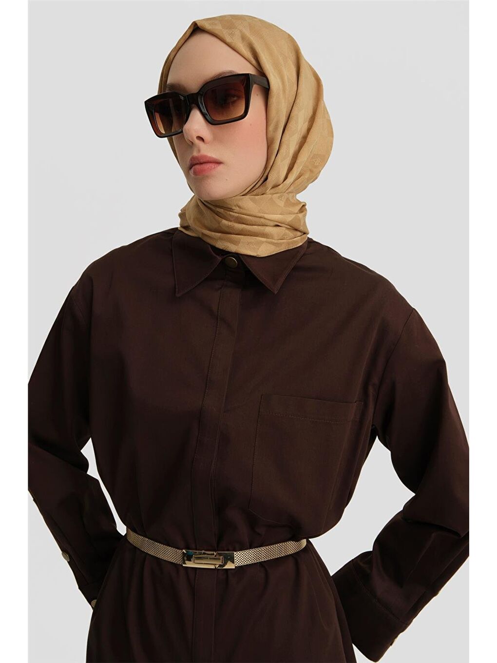 Varak Baskılı Tunik 25Y4601 Kahverengi-3