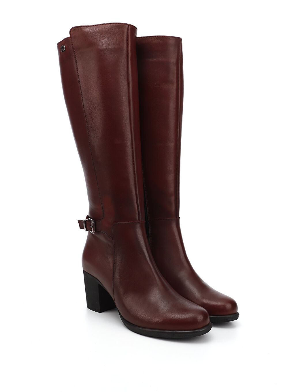 Bordo Kadın BORDO Fermuarlı Kalın Topuklu Hakiki Deri Çizme-1