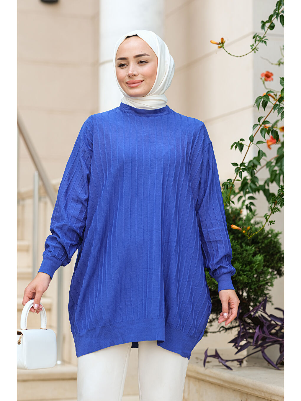 Locco Moda Saks Bisiklet Yaka Tunik Saks Mavi - 1