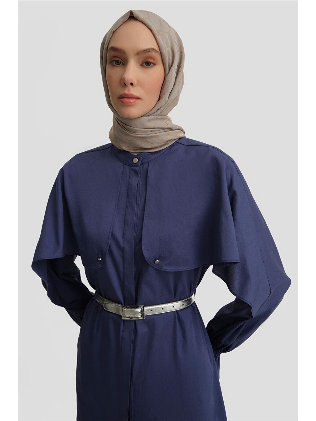 Mavi Pelerin Detaylı Pamuk Tunik 25Y4606 Puslu Mor-2