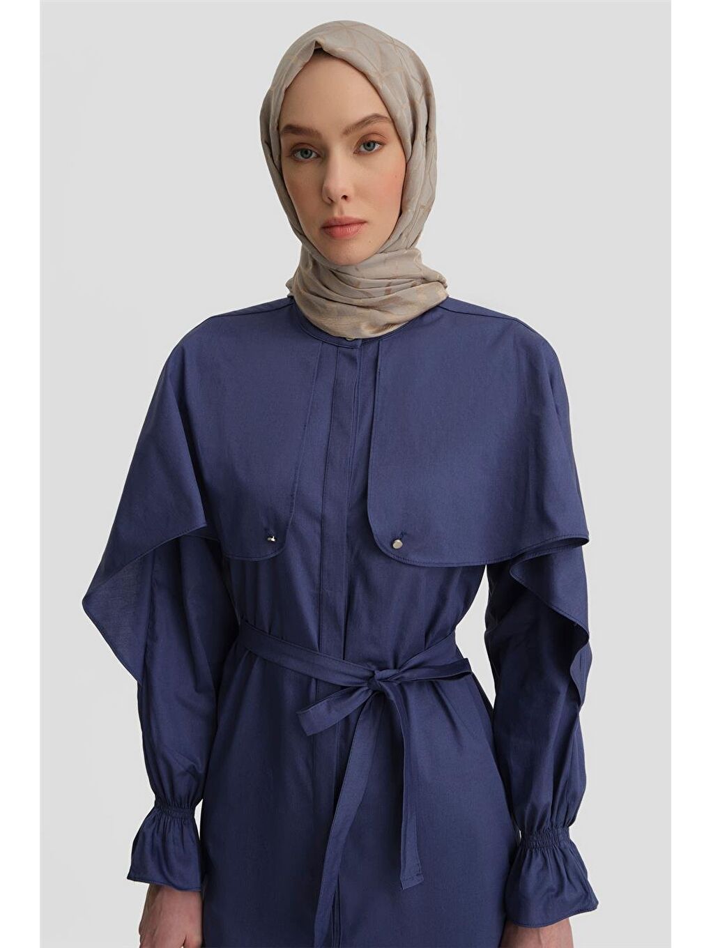 Mavi Pelerin Detaylı Pamuk Tunik 25Y4606 Puslu Mor-3