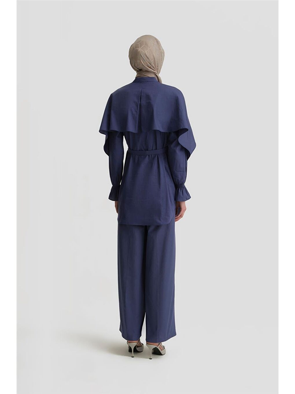 Mavi Pelerin Detaylı Pamuk Tunik 25Y4606 Puslu Mor-4