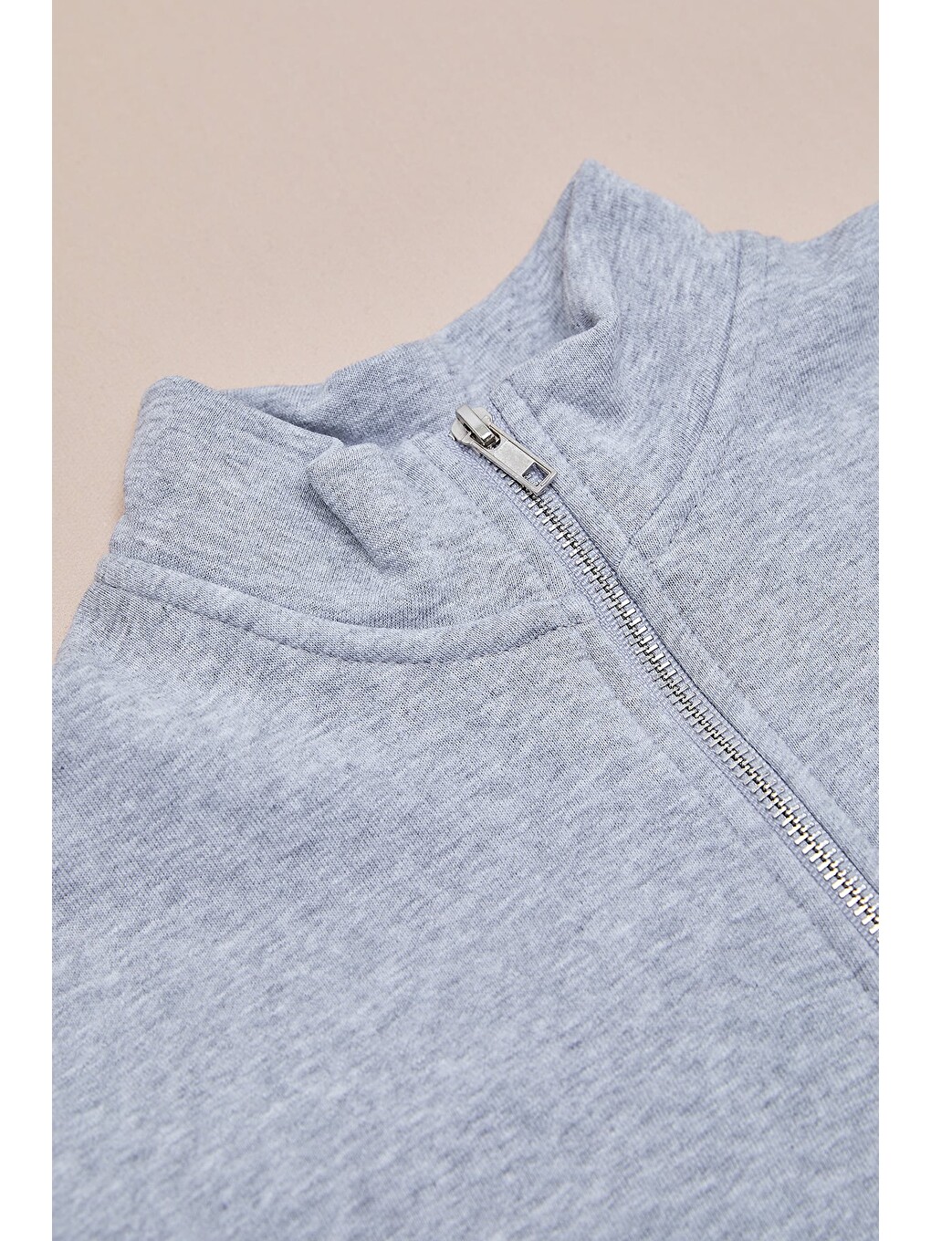 Gri 3 İplik Yarım Fermuarlı Dik Yaka Kız Çocuk Sweatshirt-3