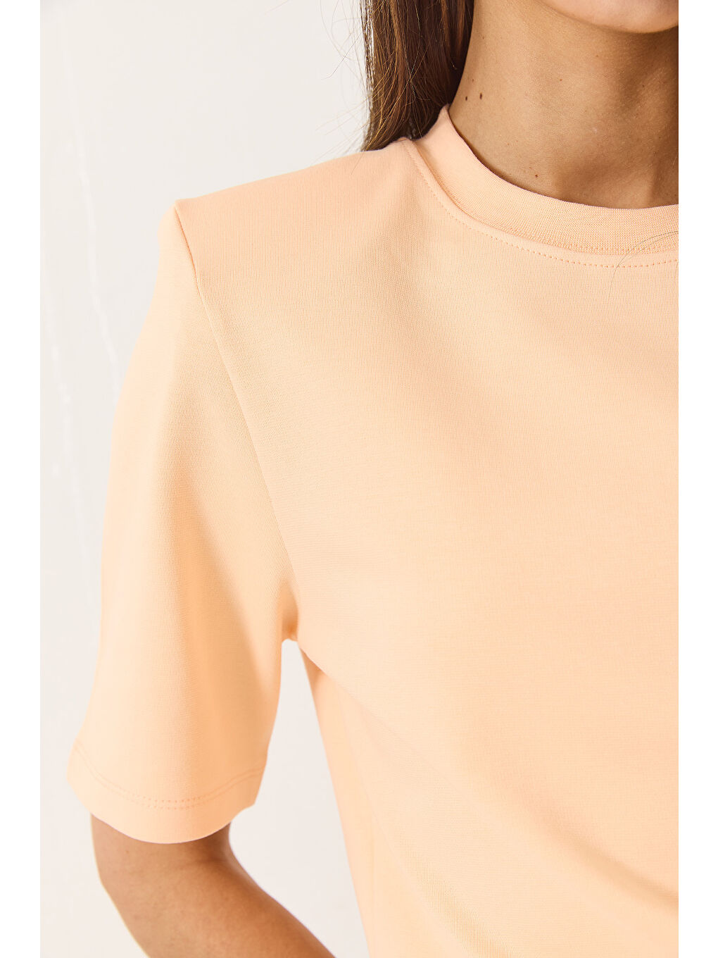 Turuncu Kadın Bisiklet Yaka Vatkalı Pamuklu Basic T-Shirt-5