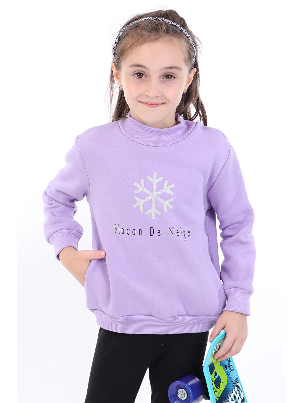 Lila Kız Bebek Baskılı Sweatshirt