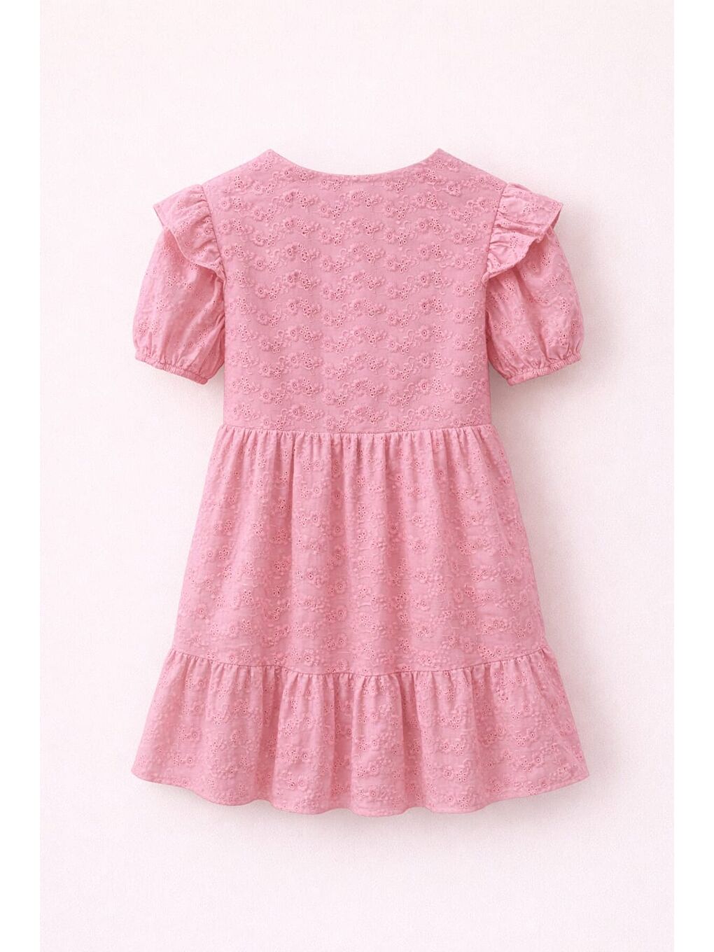 Kız Çocuk Pembe Fisto Kumaş Düğmeli Yazlık Elbise 12528-4