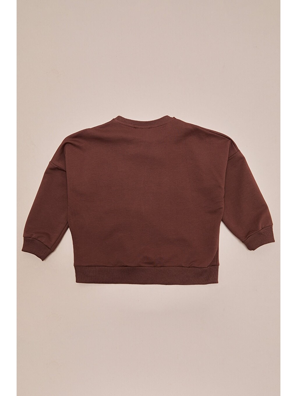 Kahverengi Kabartma Baskılı Oversize Kız Çocuk Sweatshirt-3