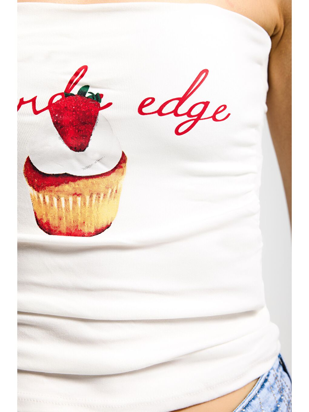 Kadın Beyaz w5 Baskılı Cup Destekli Straplez Tasarım Büstiyer-1