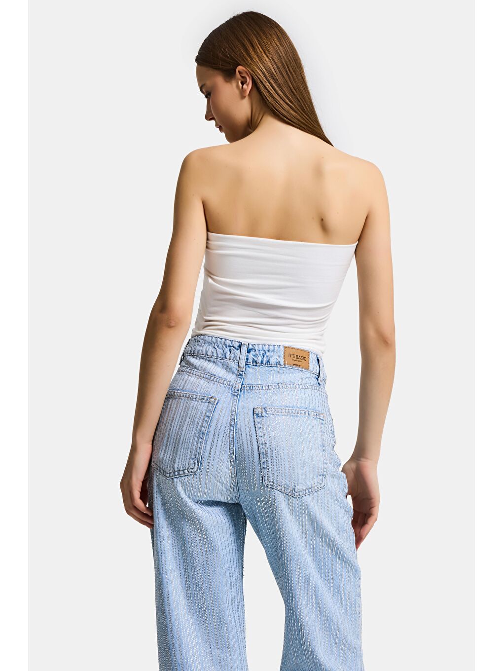 Kadın Beyaz w5 Baskılı Cup Destekli Straplez Tasarım Büstiyer-5