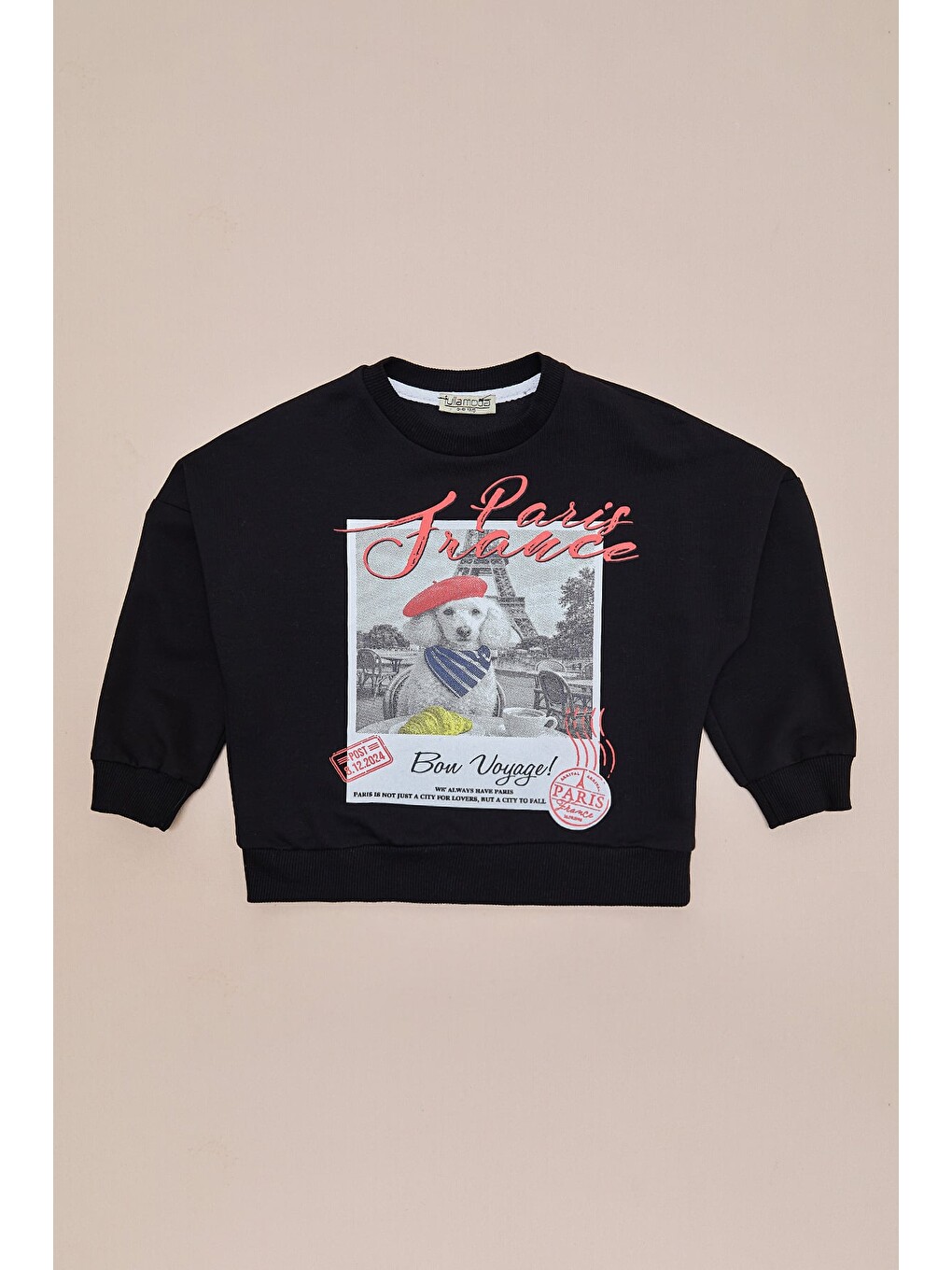 Siyah Köpek Baskılı Oversize Erkek Çocuk Sweatshirt-2