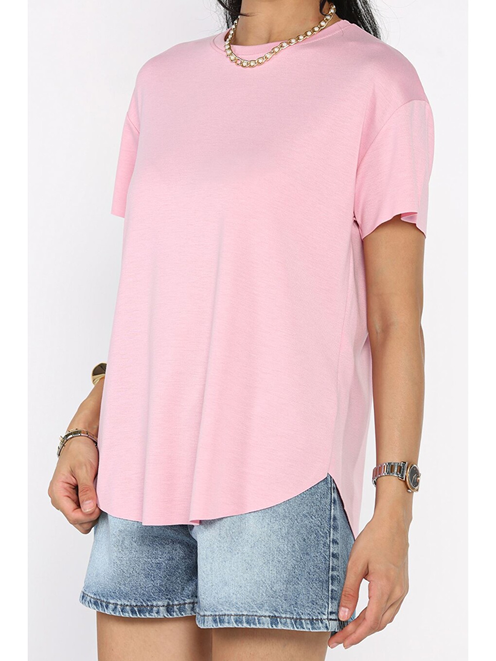 Pembe Kadın Lazer Kesim Tişört-2