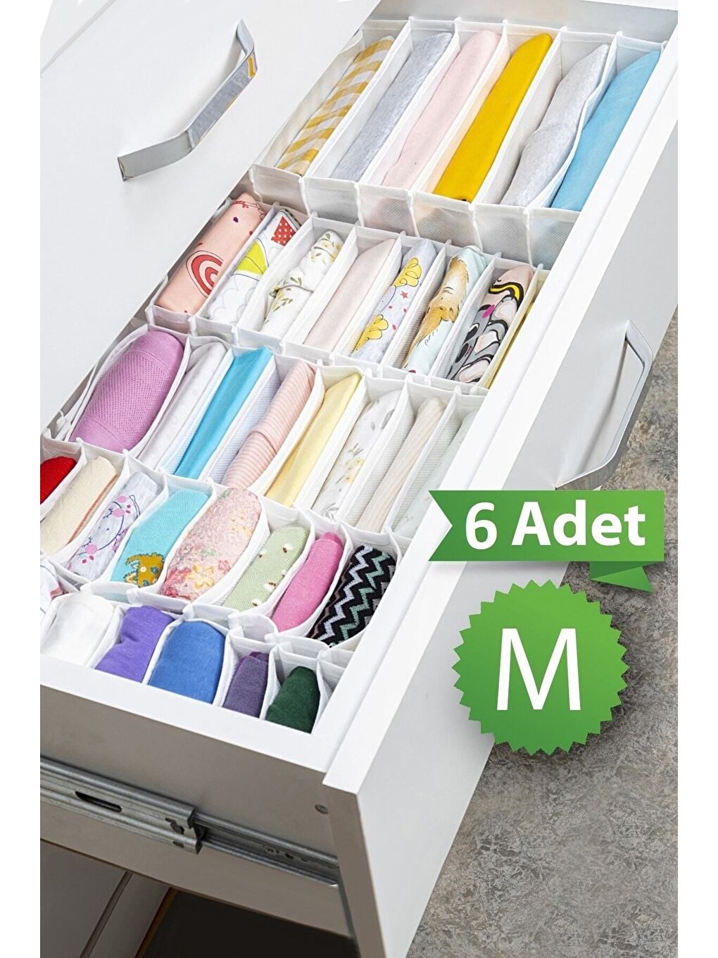 Gri 6 Adet 11 Bölmeli Çizgili Akordiyon Çok Amaçlı Çekmece Dolap İçi Organizer Düzenleyici 15x43x14 cm M-1