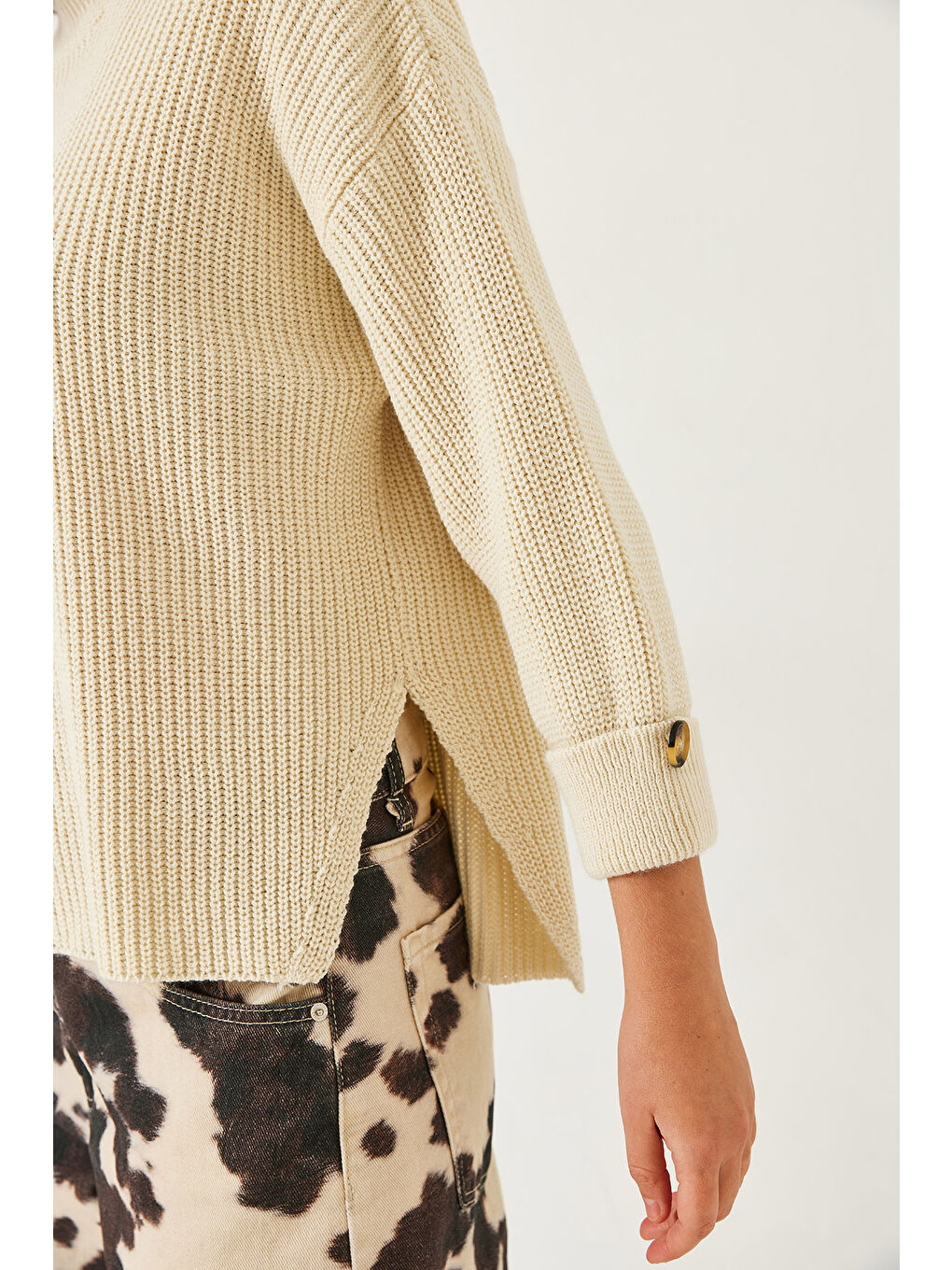 Ekru Kadın Selanik Örgü Kazak-1