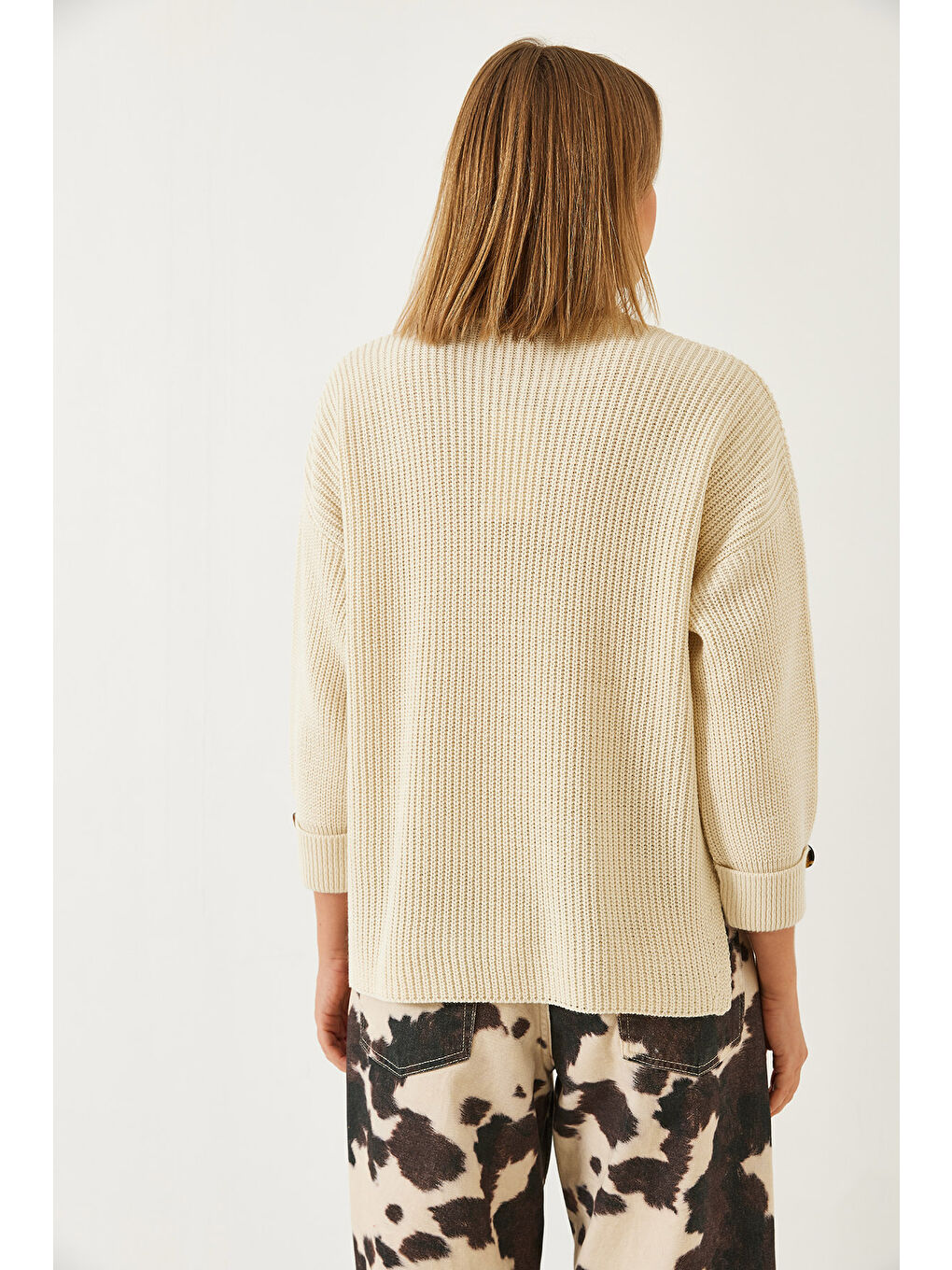 Ekru Kadın Selanik Örgü Kazak-2