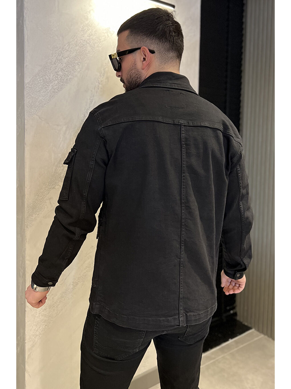 Siyah Fermuarlı Çıtçıt Detaylı Erkek Jean Ceket-2