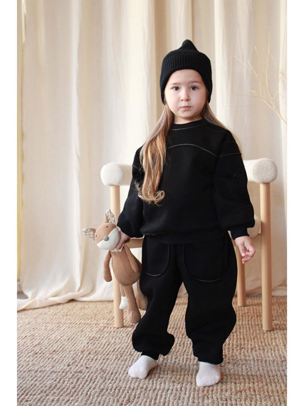 Siyah Dikişli Polarlı Eşofman Takım-1