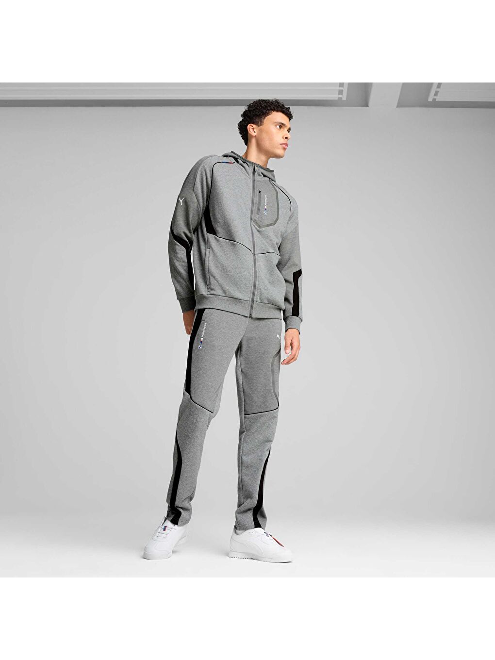 Gri BMW M Motorsport Erkek Kapüşonlu Fermuarlı Sweatshirt-3